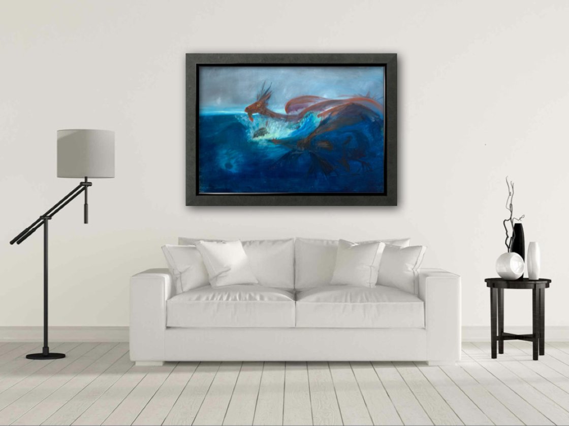 A painting titled 'The Last Dragon by Ryan Louder' by Ryan Louder