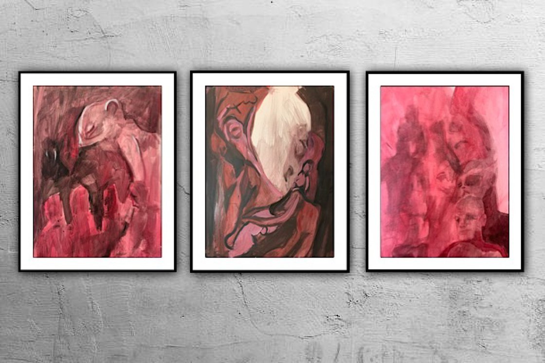 A painting titled 'Three Dream Study’s In Red by Ryan Louder' by Ryan Louder