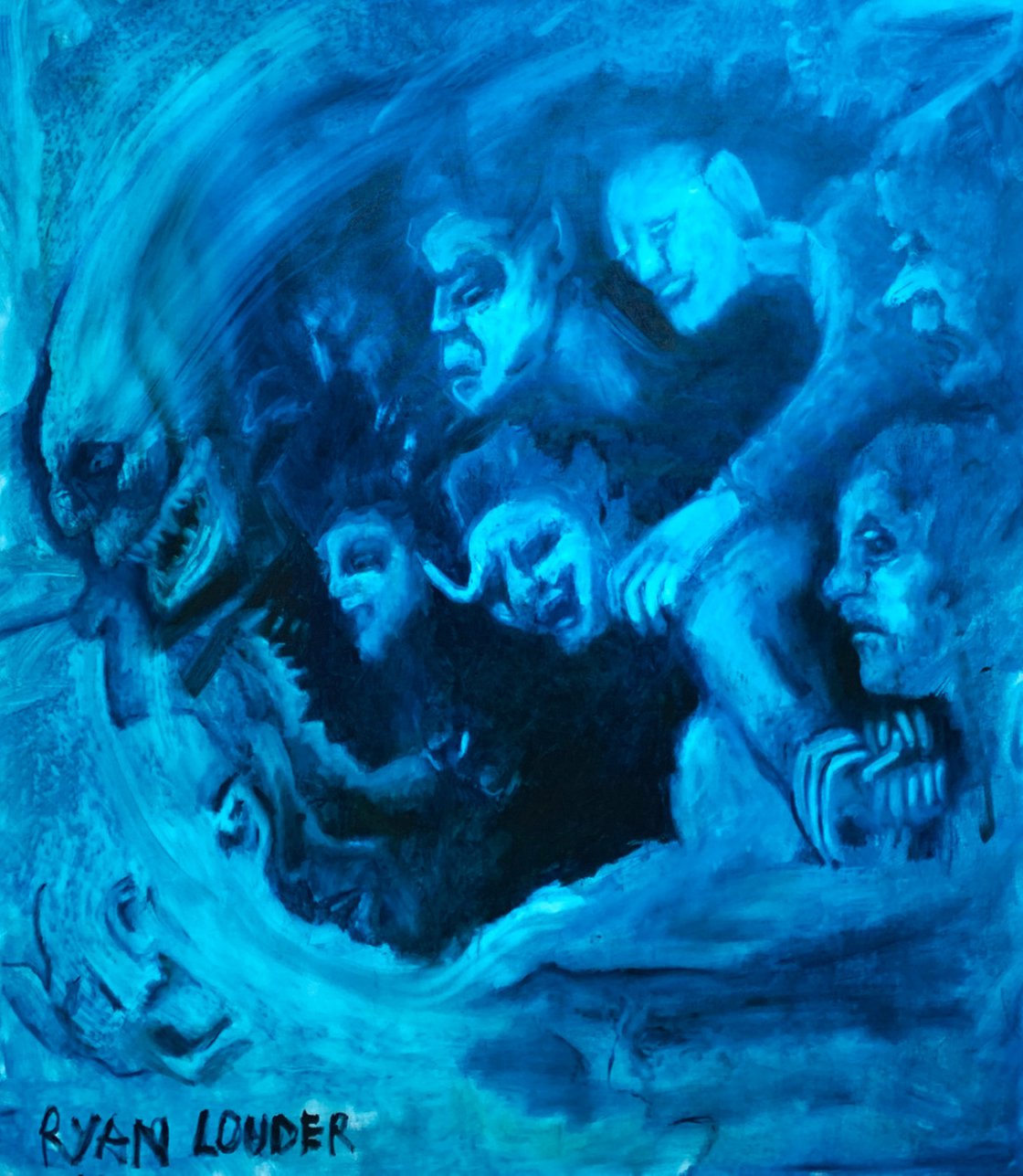 A painting titled 'The Happy Interrogation by Ryan Louder' by Ryan Louder