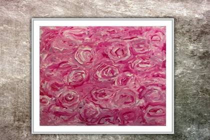 A Bed Of Pink Roses - Flower Study 12x16 on paper, painting by Ryan Louder