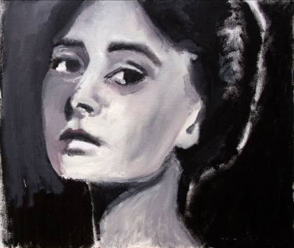 A Knowing Stare Oil On Paper 8.2x9.5, painting by Ryan Louder