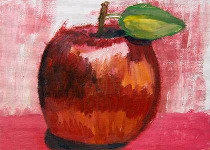 Apple and Leaf oil on canvas board, painting by Ryan Louder