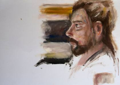 Assistant Portrait of a Man oil On Paper, painting by Ryan Louder