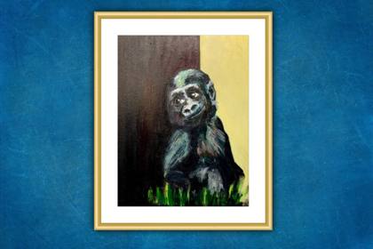 Baby Gorilla Sitting By A Tree, painting by Ryan Louder