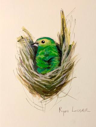 Bird Nesting, painting by Ryan Louder