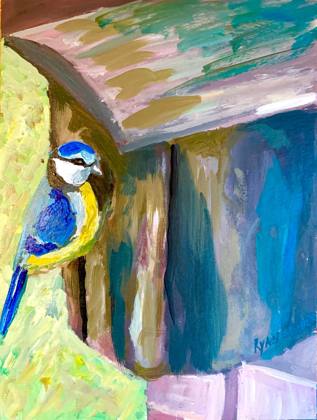 Blue Tit In Spring, painting by Ryan Louder