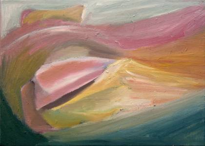 Boat Adrift - Sea Abstract - Pink Abstract - Yellow Abstract, painting by Ryan Louder