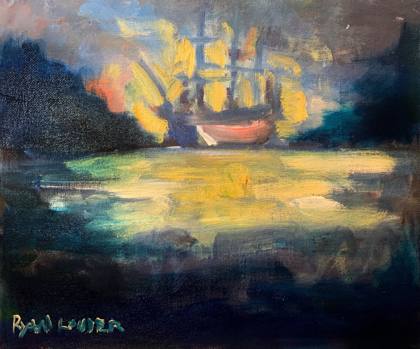 Boat In The Bay, painting by Ryan Louder