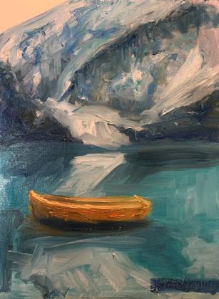 Boat On A Snowy Lake, painting by Ryan Louder