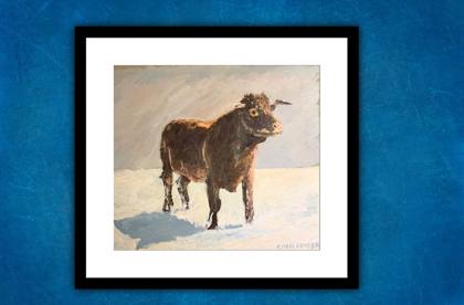 Bull On A Winters Day, painting by Ryan Louder