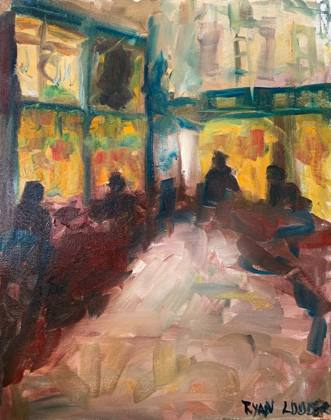 Cafe in Paris study, painting by Ryan Louder