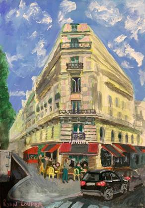 Cafe in Paris “Montmatre”, painting by Ryan Louder