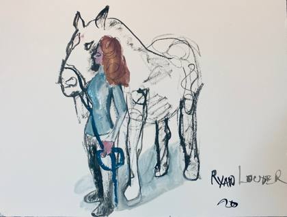 Calming Her Horse, painting by Ryan Louder