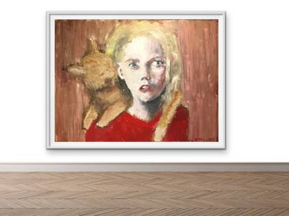 Cat and Girl 30x40 Canvas, painting by Ryan Louder