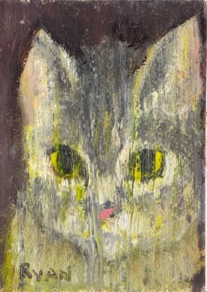Cat By The Window On A Rainy Day, painting by Ryan Louder