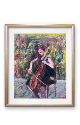 Cello Player, painting by Ryan Louder