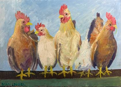Chickens, painting by Ryan Louder
