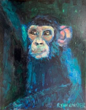 Chimpanzee Swinging, painting by Ryan Louder