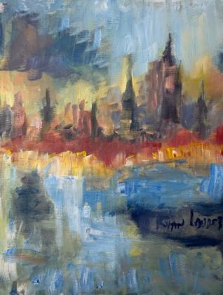 City From The River, painting by Ryan Louder