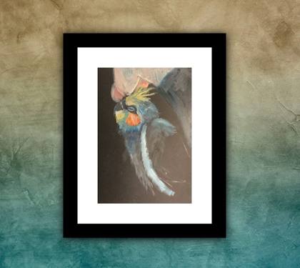 Cockatiel Being Stroked, painting by Ryan Louder