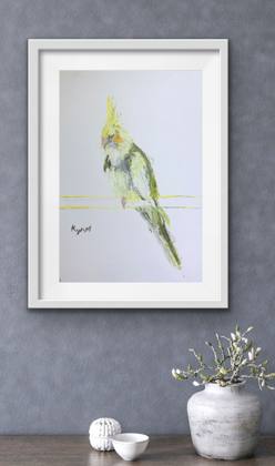 Cockatiel Resisting Sleep, painting by Ryan Louder