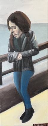 Cold Women Walking Along London Thames, painting by Ryan Louder