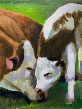 Cow and Calf, painting by Ryan Louder