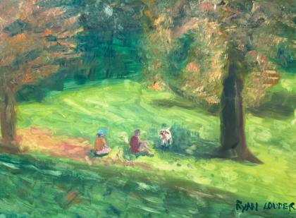 Dog in the Park on a Summers Day, painting by Ryan Louder