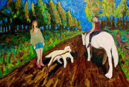Dog Walk On A Sunny Day, painting by Ryan Louder
