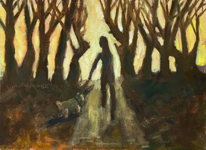 Dog Walking In The Autumn, painting by Ryan Louder