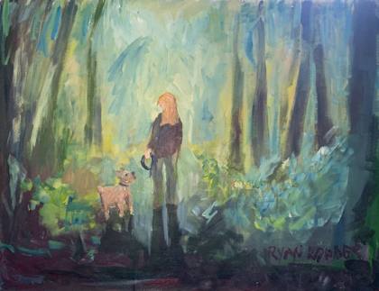 Dog Walking In The Forest 2, painting by Ryan Louder