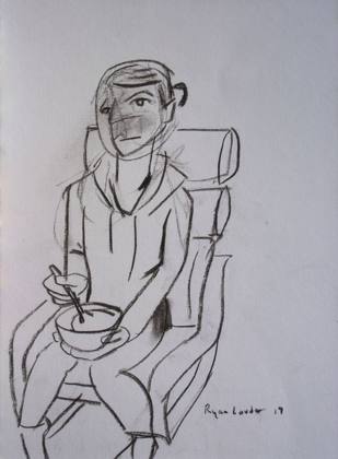 Eating Breakfast Charcoal On Paper A3 16.5 x 11.7, painting by Ryan Louder