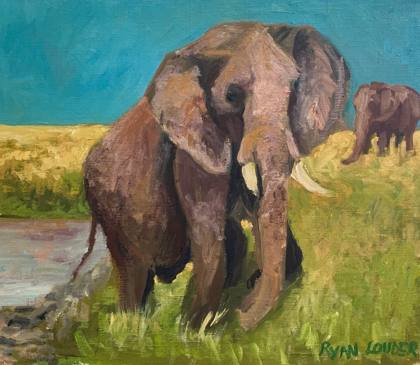 Elephant by the River, painting by Ryan Louder