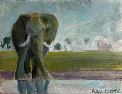 Elephant by the Water 8x10, painting by Ryan Louder