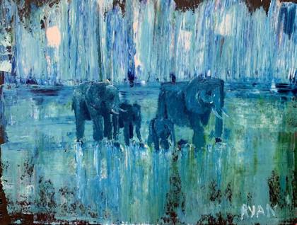 Elephants, painting by Ryan Louder