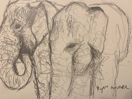 Elephants 12x16, painting by Ryan Louder