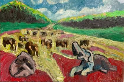 Elephants On A Fast Flowing River, painting by Ryan Louder