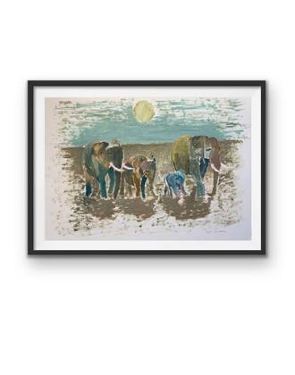 Elephants Study oil on paper 16x24, painting by Ryan Louder