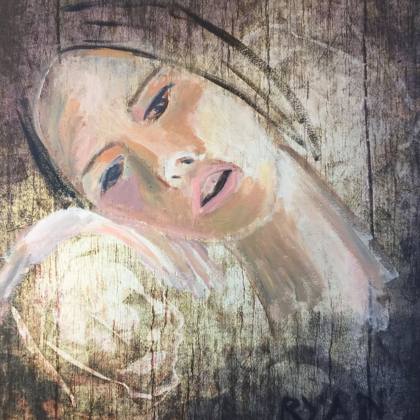 Faces In Wood - Acrylic On Paper - 12x12, painting by Ryan Louder