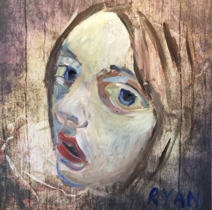 Faces In Wood 2 - Acrylic On Paper - 12x12 Study, painting by Ryan Louder