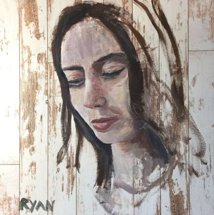 Faces In Wood 3 - Acrylic On Paper - 12x12, painting by Ryan Louder