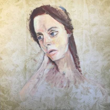 Faces In Wood 4 - Acrylic Oil On Paper - 12x12, painting by Ryan Louder