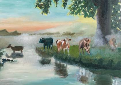 Farm At Dawn, painting by Ryan Louder