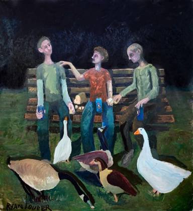 Feeding The Ducks At Night, painting by Ryan Louder