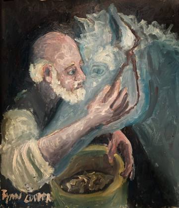 Feeding The Reluctant Horse, painting by Ryan Louder