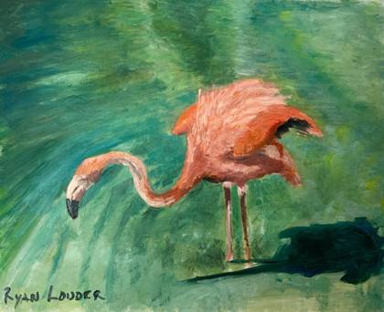 Flamingo Grazing, painting by Ryan Louder