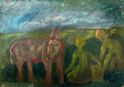 Fruit Pickers and The Donkey, painting by Ryan Louder
