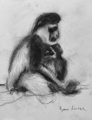 Gibbon and Baby study, painting by Ryan Louder