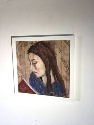 Girl Reading - Acrylic Oil On Paper - 12x12, painting by Ryan Louder