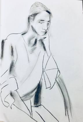 Girl Sitting A4 Drawing, painting by Ryan Louder